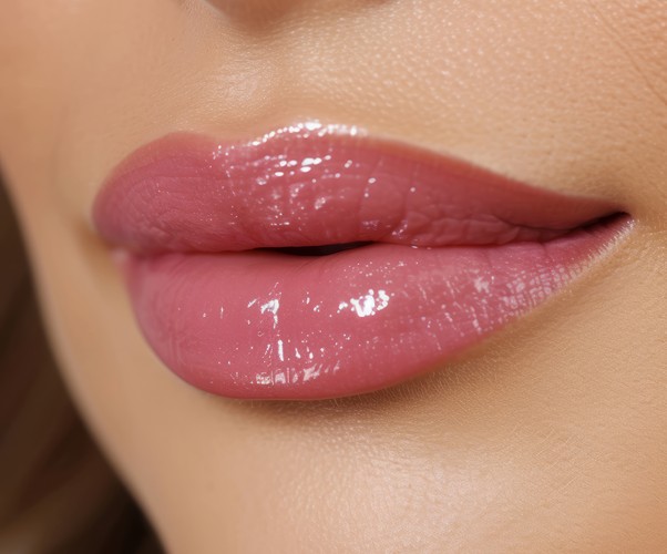 Beautician performing lip blushing procedure on a client