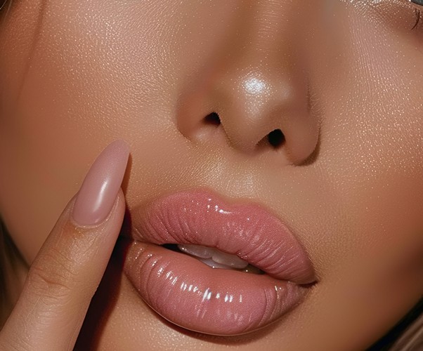 Close-up of a woman receiving a lip threading treatment