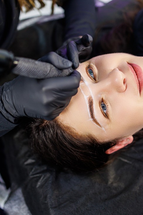 Close-up of female lips with expertly applied lipstick