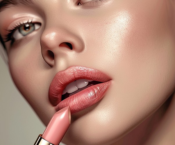 Close-up of lips with fresh lip blushing treatment showing natural color enhancement